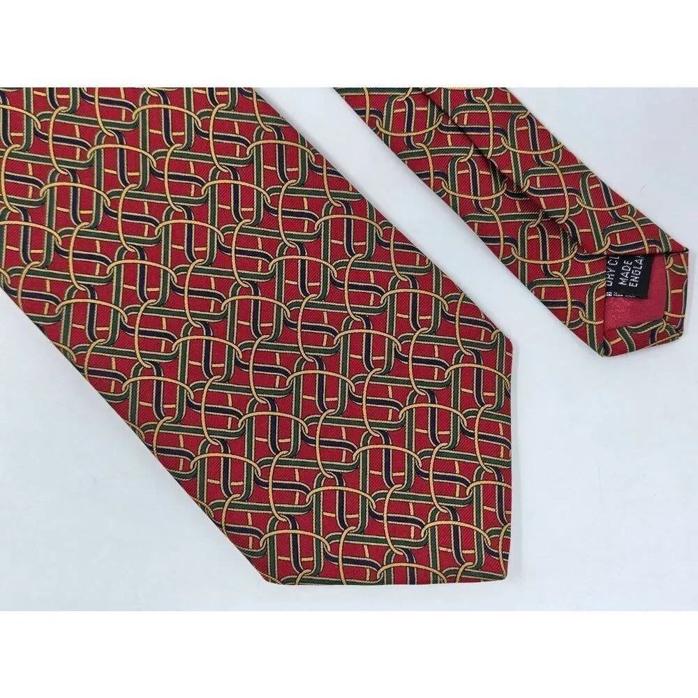 JOHN COMFORT SILK TIE RED GREEN BLUE GOLD WOVEN TAPESTRY MOTIF 3.75" X 58"